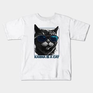 karma is cat - retro Kids T-Shirt